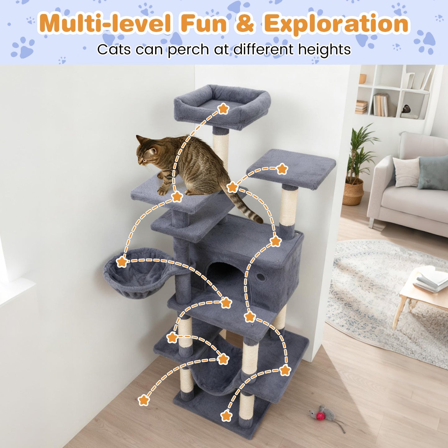Large Cat Tree for Indoor Cats 63" Tall Cat Tower