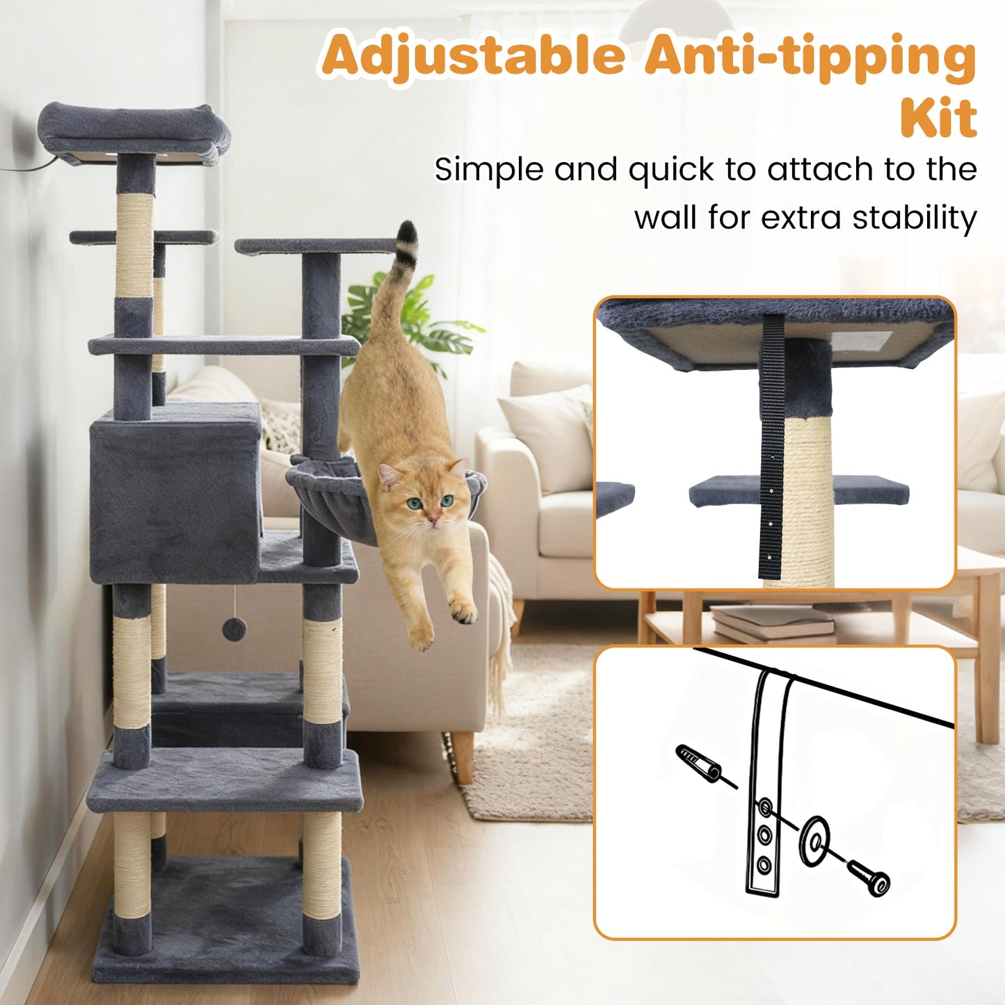 Large Cat Tree for Indoor Cats 63" Tall Cat Tower