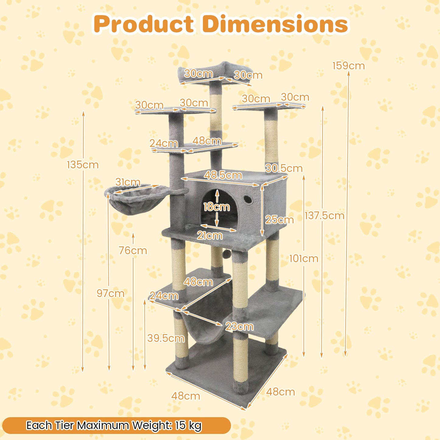 Large Cat Tree for Indoor Cats 63" Tall Cat Tower