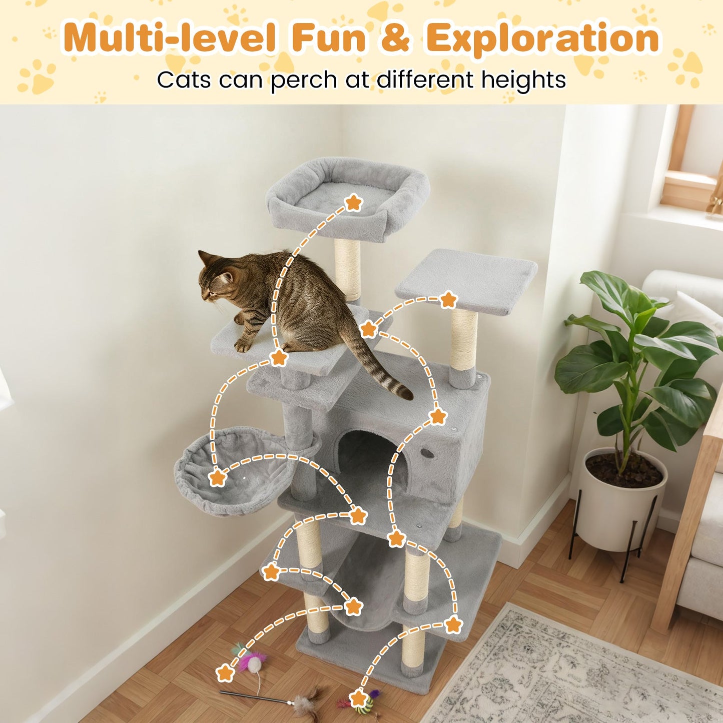 Large Cat Tree for Indoor Cats 63" Tall Cat Tower