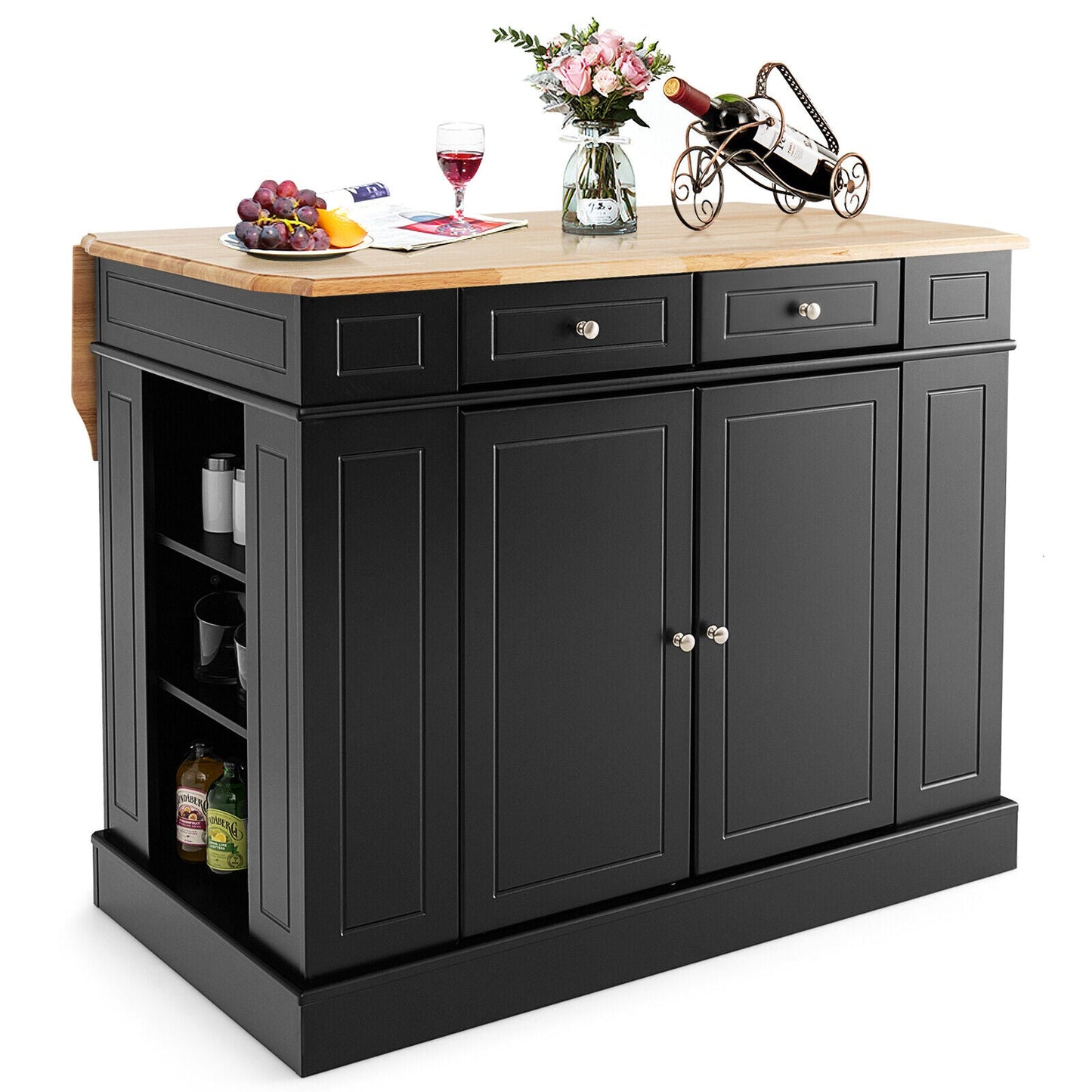Kitchen Island with Storage and 3-Level Adjustable Shelves