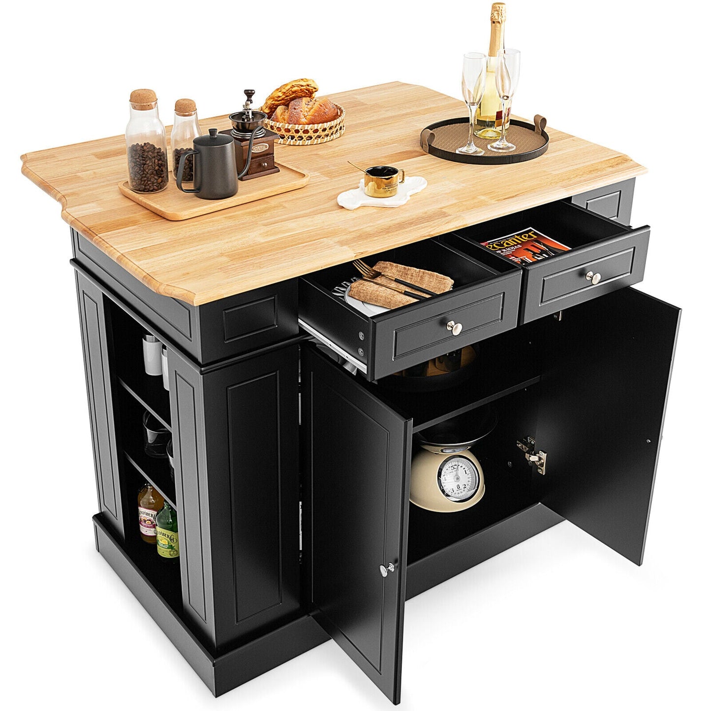 Kitchen Island with Storage and 3-Level Adjustable Shelves