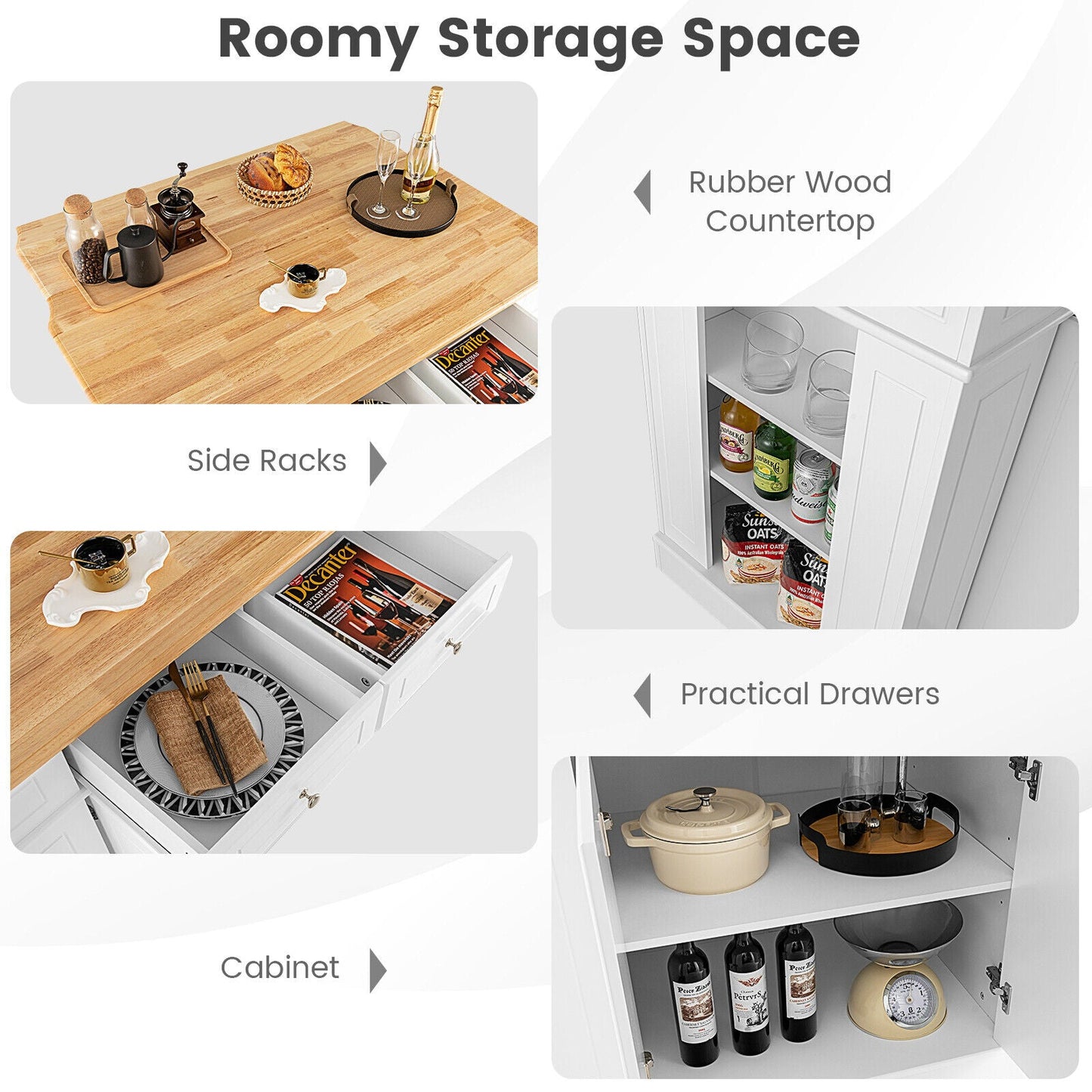 Kitchen Island with Storage and 3-Level Adjustable Shelves