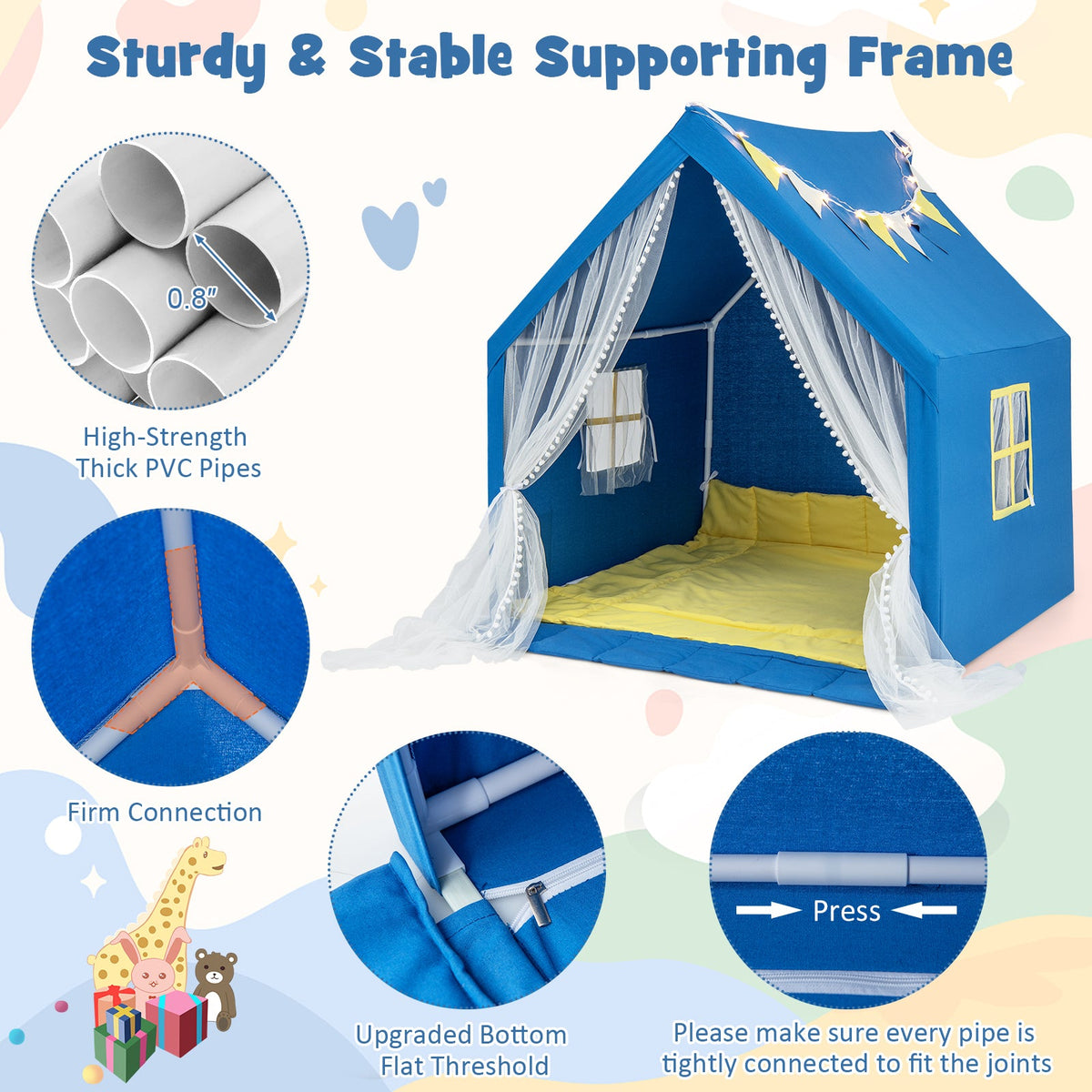 48 x 42 x 50 Inch Large Play Tent with Washable Cotton Mat Holiday Birthday Gift for Kids