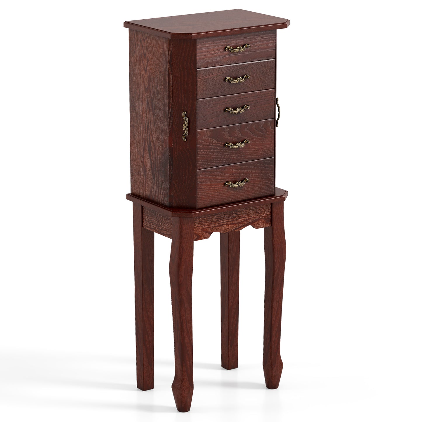 Jewelry Armoire with 5 Drawers and Mirror