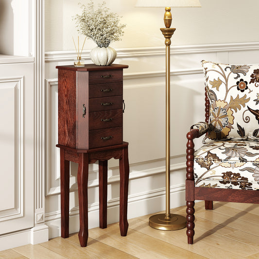 Jewelry Armoire with 5 Drawers and Mirror