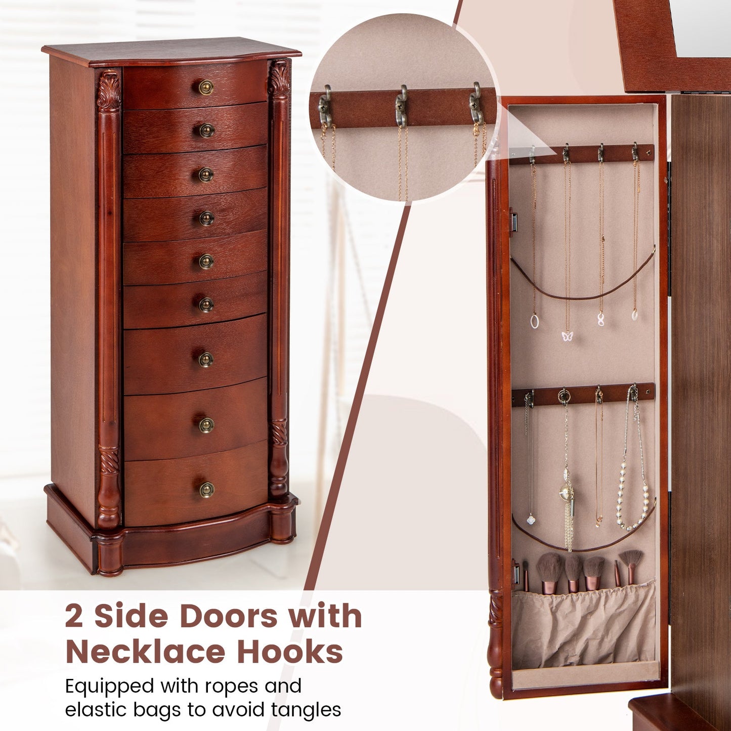 Large Wooden Jewelry Storage Box Organizer