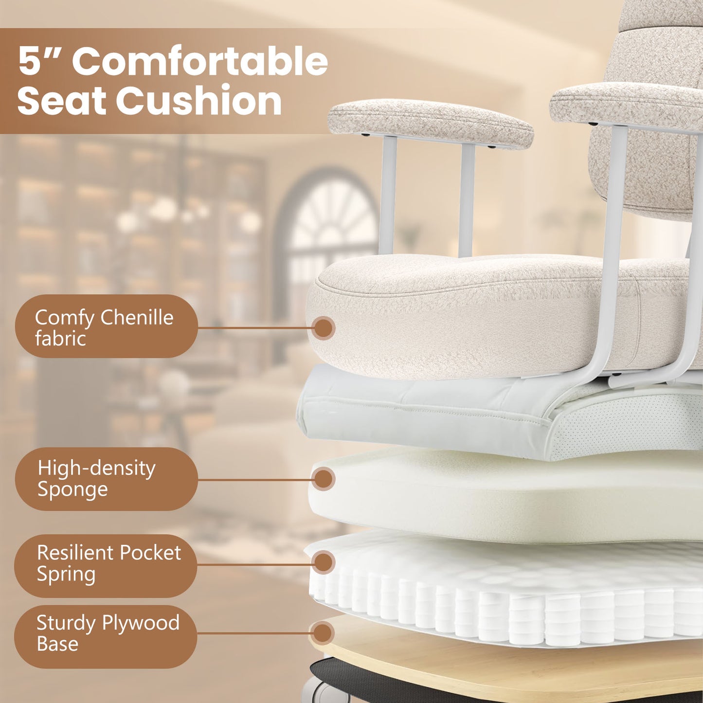 Upholstered Task Office Chair with Cushioned Back