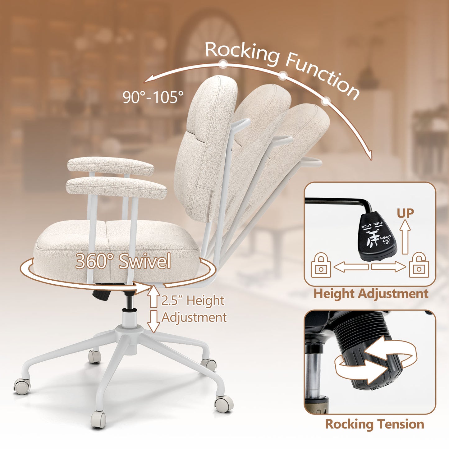 Upholstered Task Office Chair with Cushioned Back