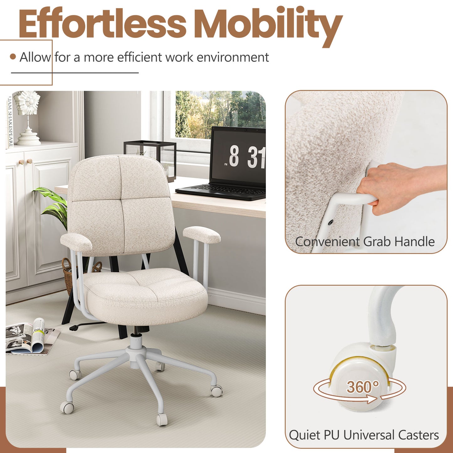 Upholstered Task Office Chair with Cushioned Back