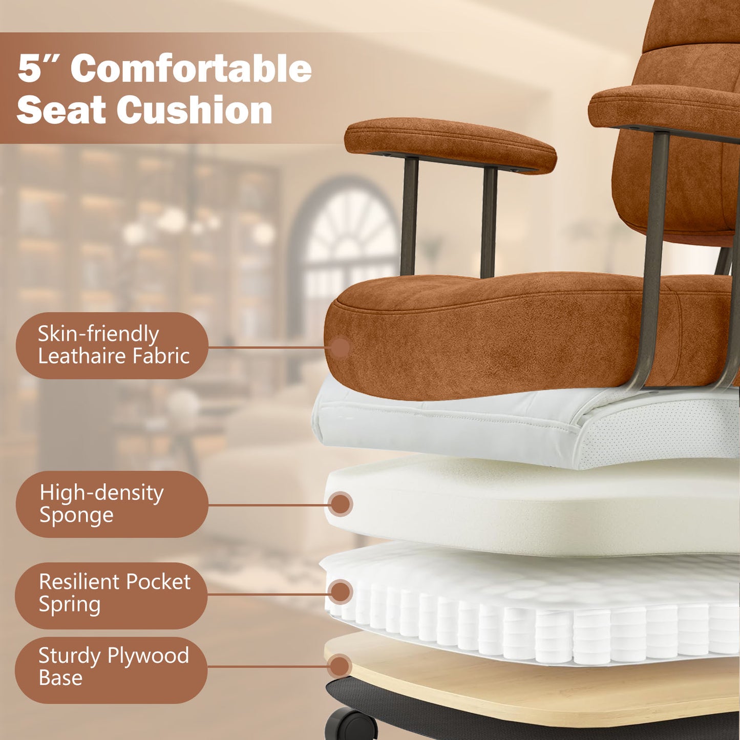 Upholstered Task Office Chair with Cushioned Back