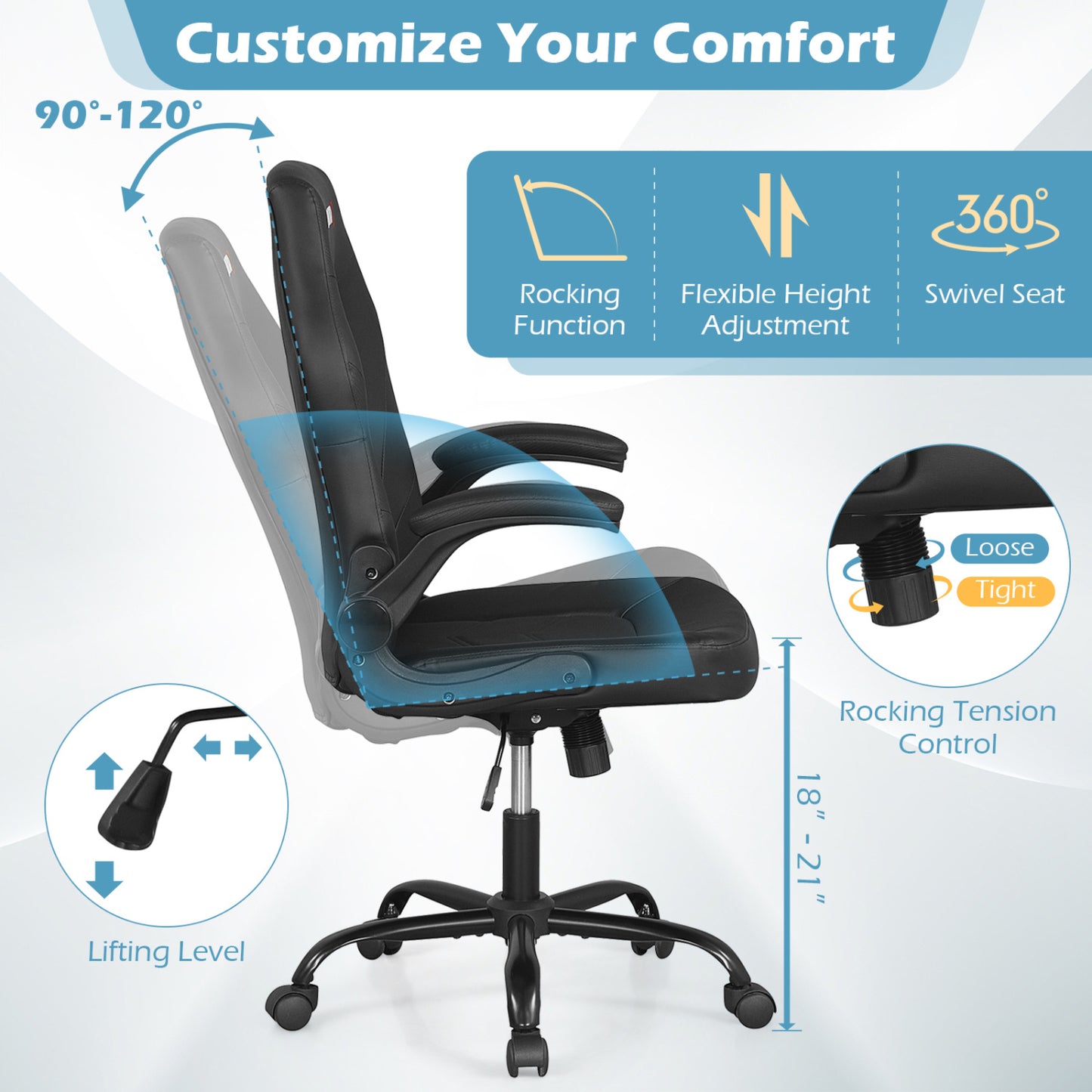 Ergonomic Office Chair with Flip-Up Armrests Black