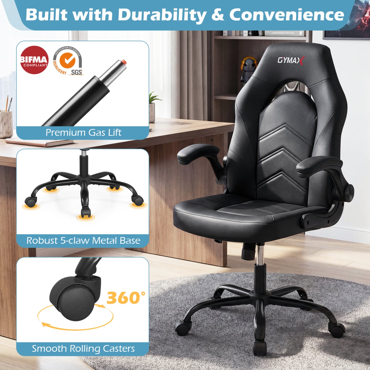 Ergonomic Office Chair with Flip-Up Armrests Black