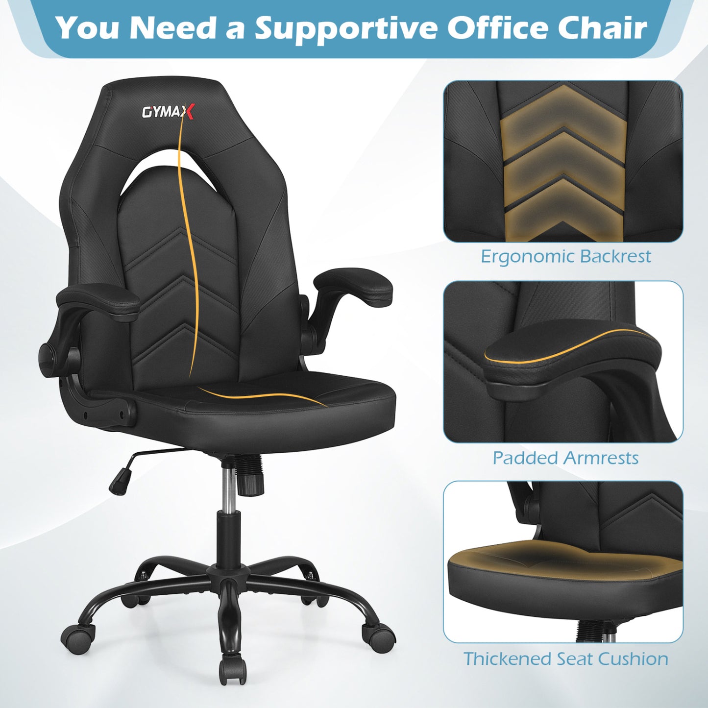 Ergonomic Office Chair with Flip-Up Armrests Black