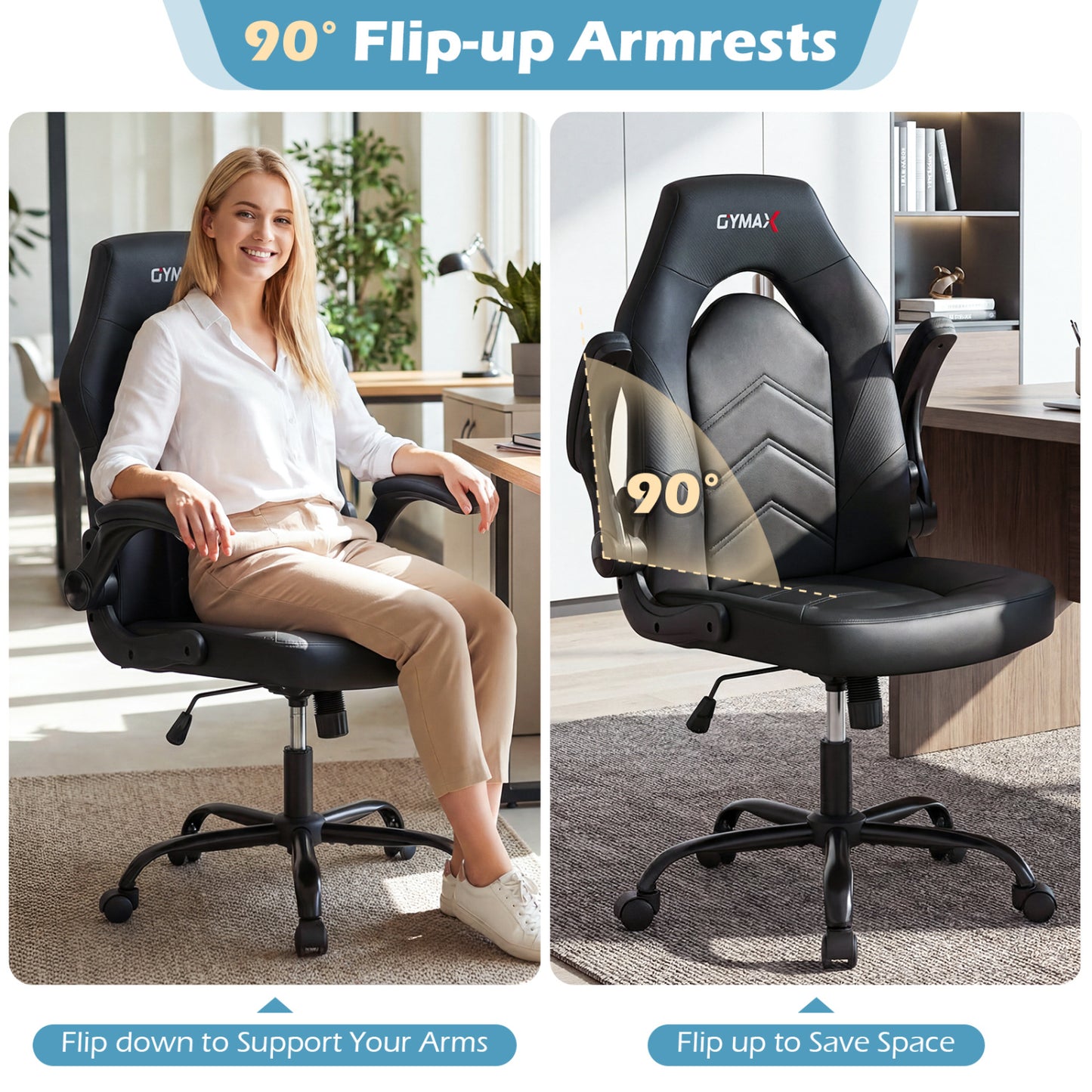 Ergonomic Office Chair with Flip-Up Armrests Black