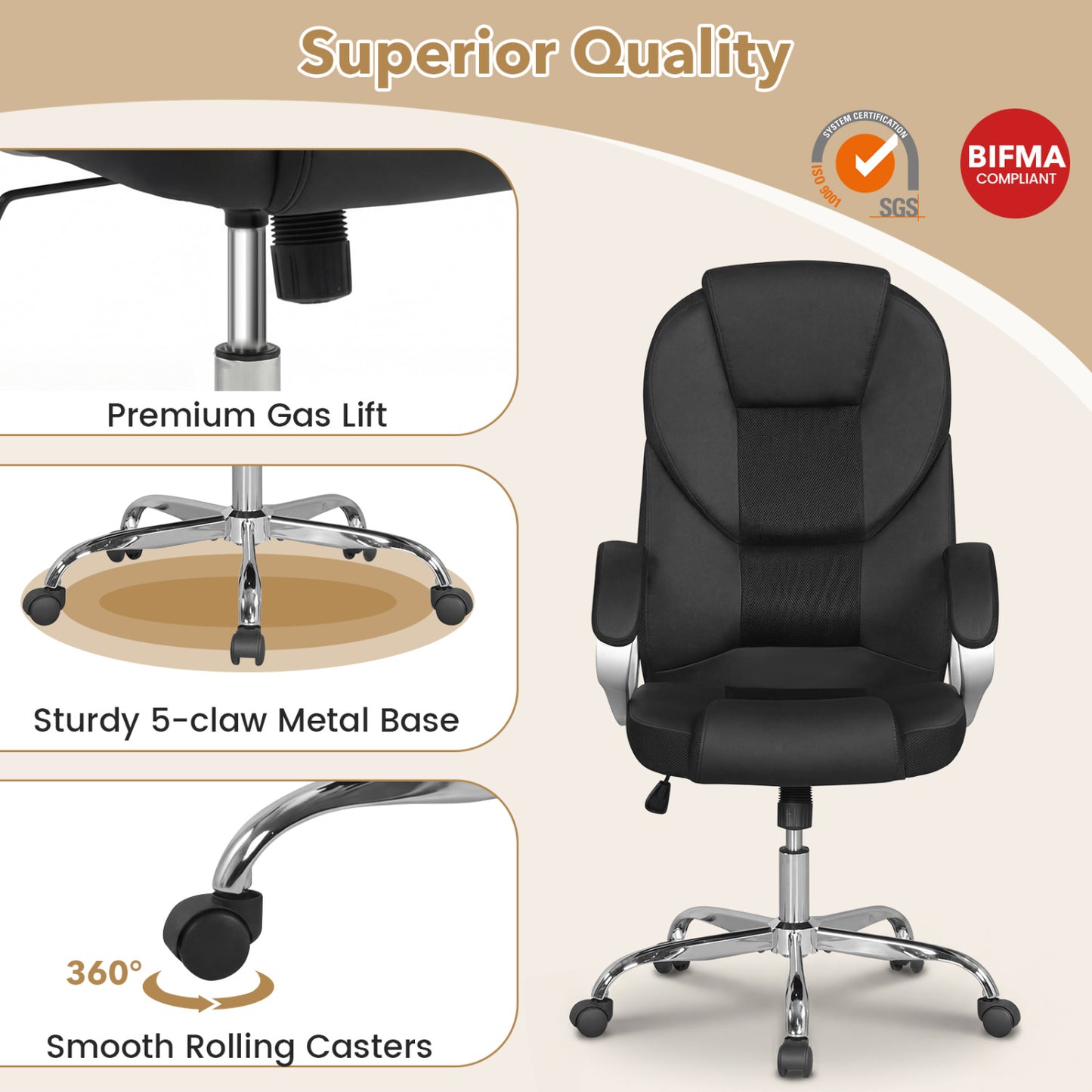 Ergonomic Mesh Executive Office Chair with Padded Armrests
