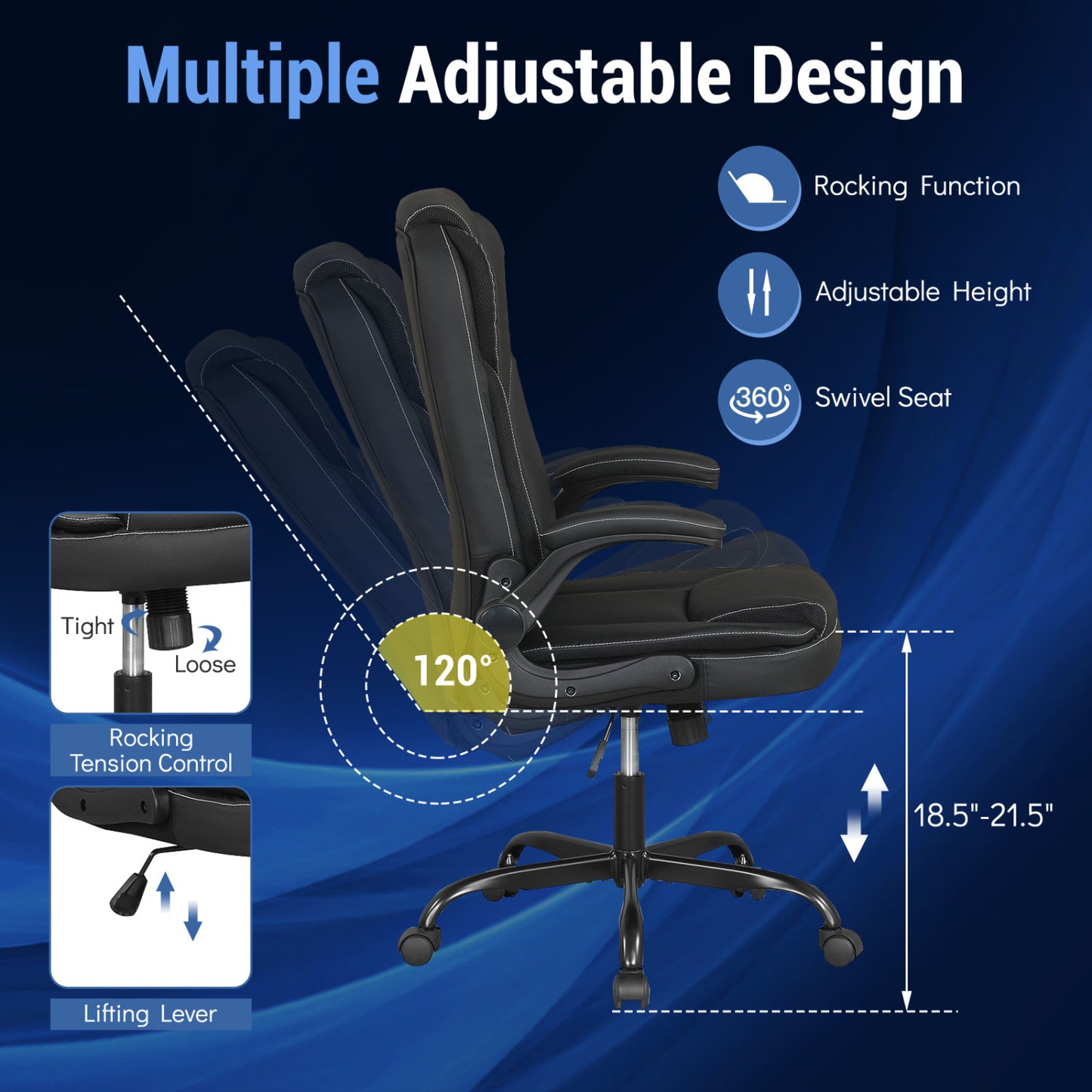Ergonomic Office Chair with Flip-Up Armrests & Rocking