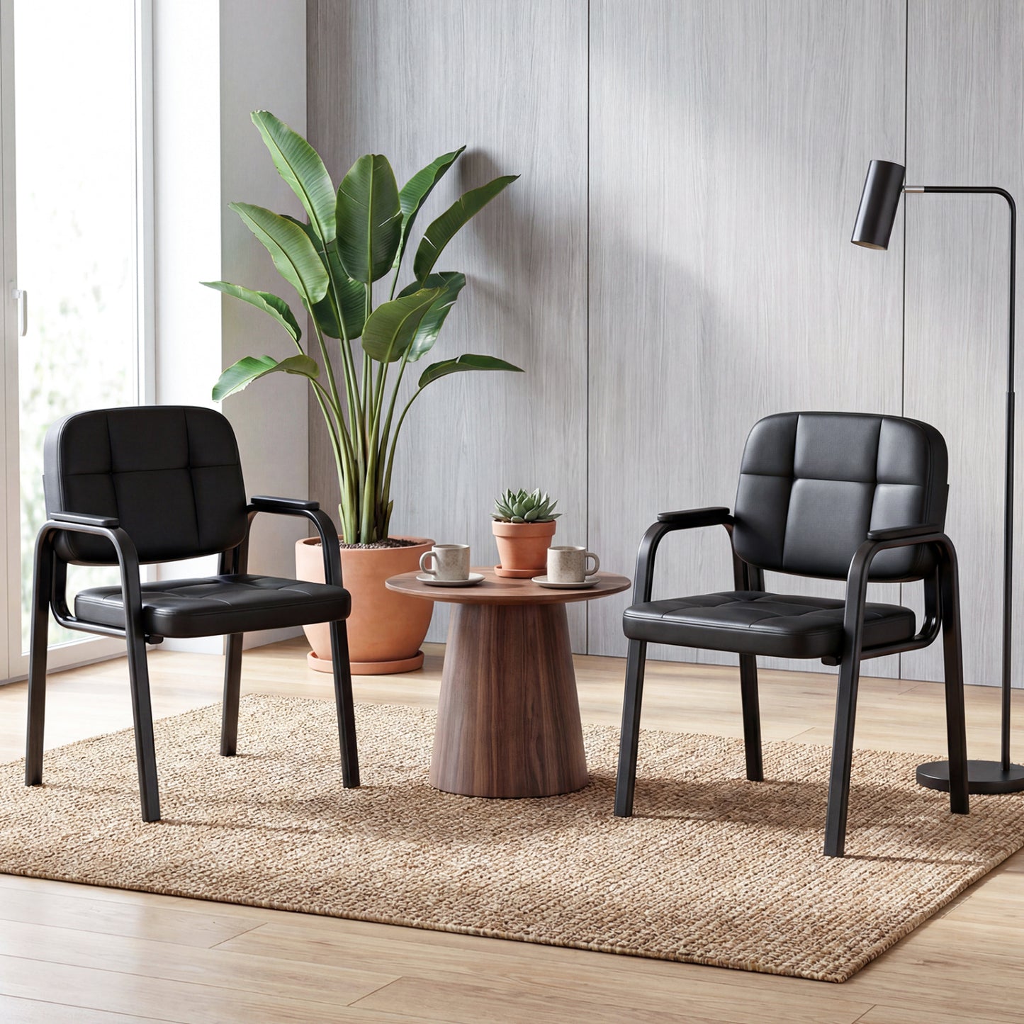 Reception Guest Chairs Set of 4 - Black Leather