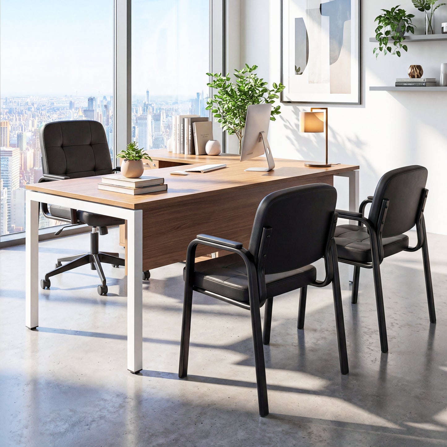 Reception Guest Chairs Set of 4 - Black Leather