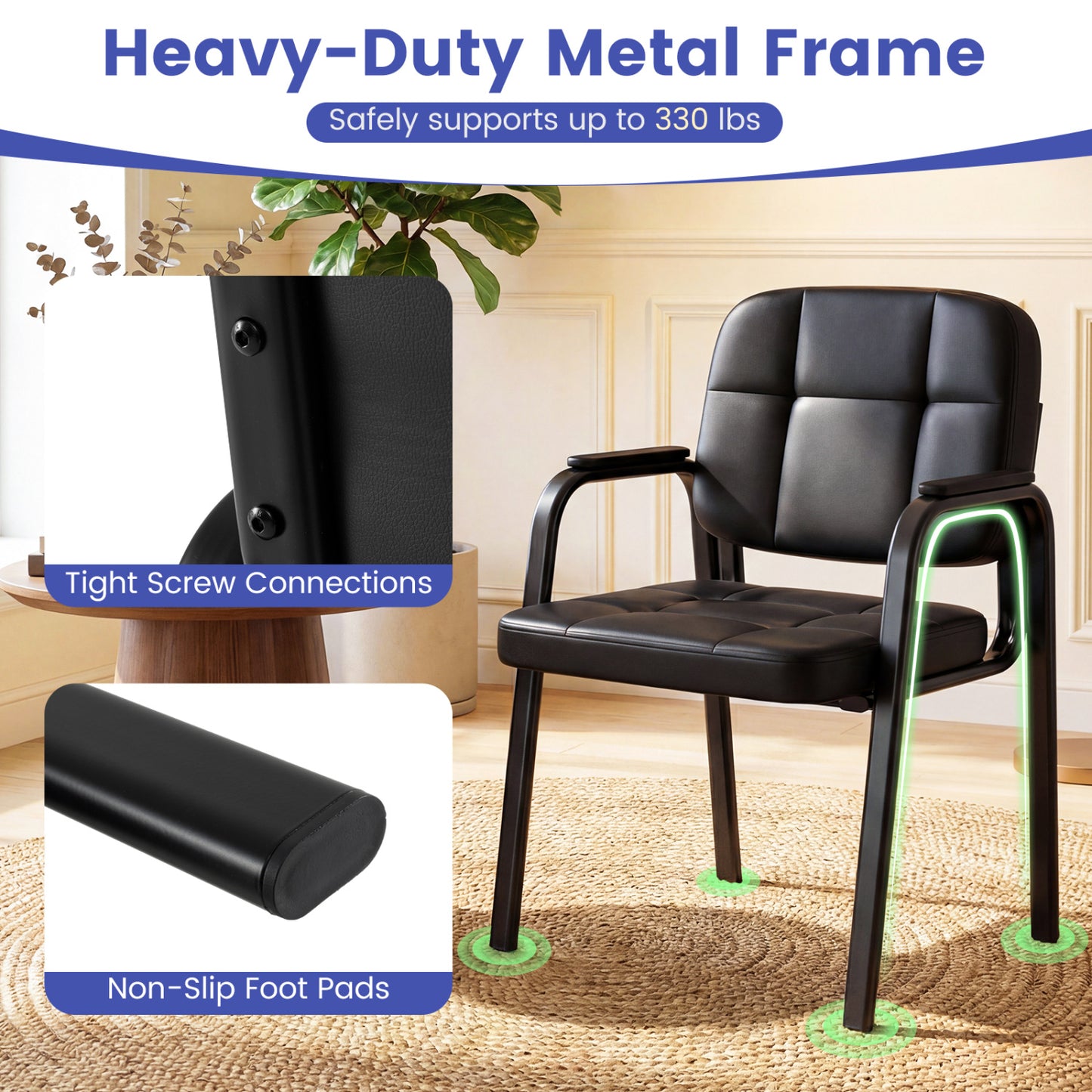 Reception Guest Chairs Set of 4 - Black Leather