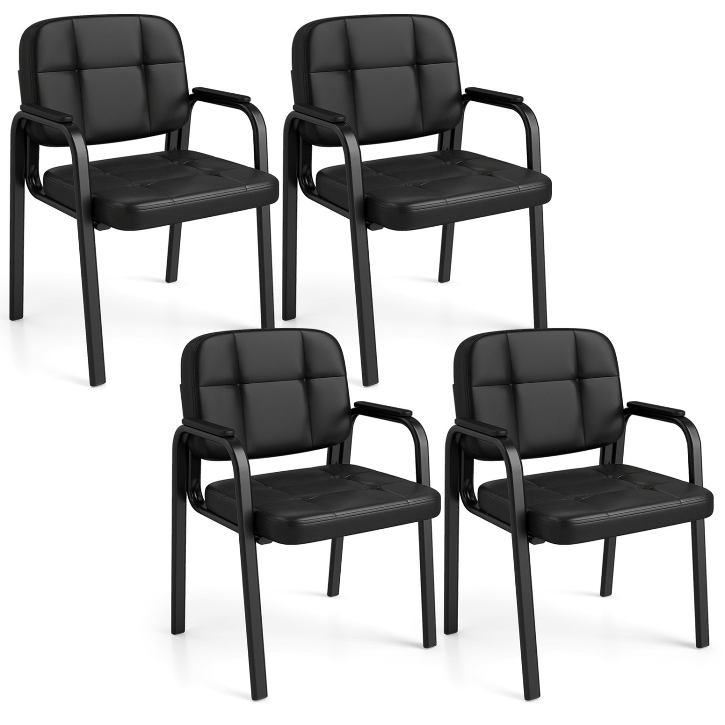 Reception Guest Chairs Set of 4 - Black Leather