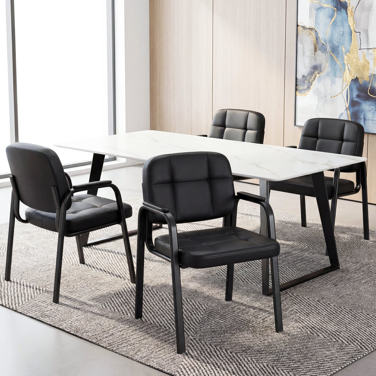 Reception Guest Chairs Set of 4 - Black Leather