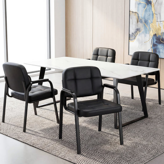 Reception Guest Chairs Set of 4 - Black Leather