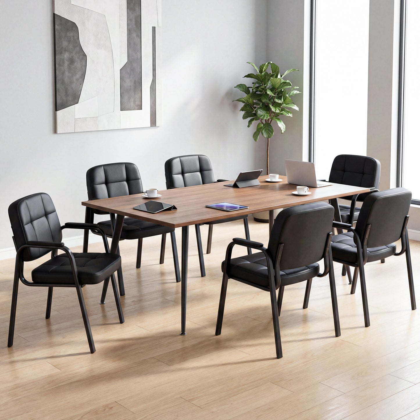 Reception Guest Chairs Set of 4 - Black Leather