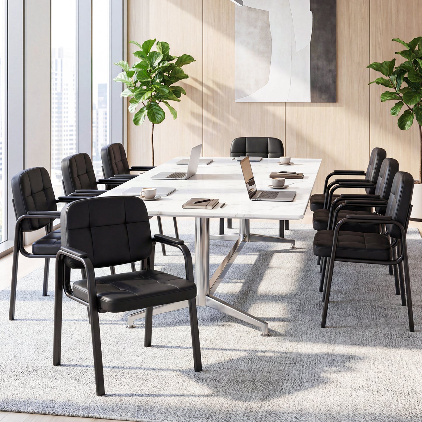 Reception Guest Chairs Set of 4 - Black Leather