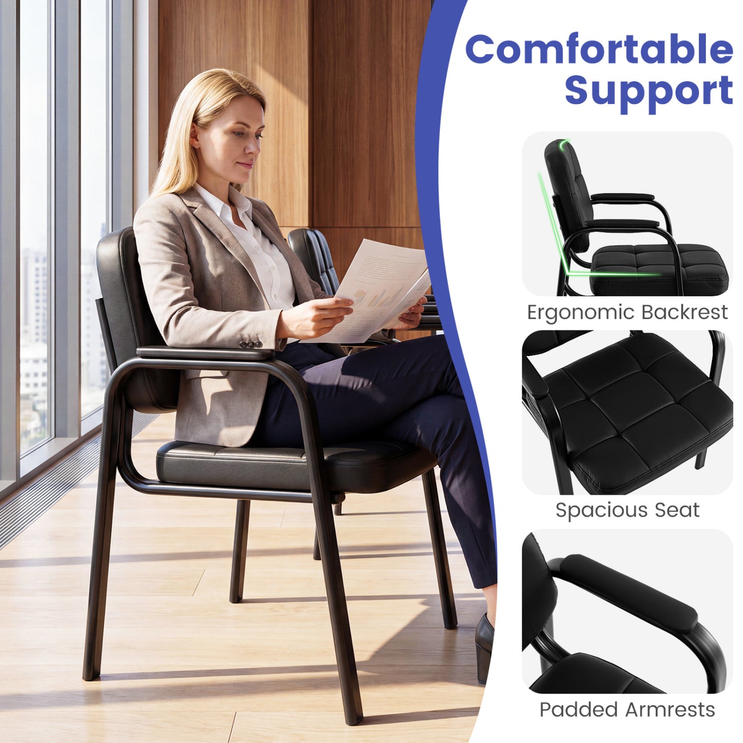 Reception Guest Chairs Set of 4 - Black Leather