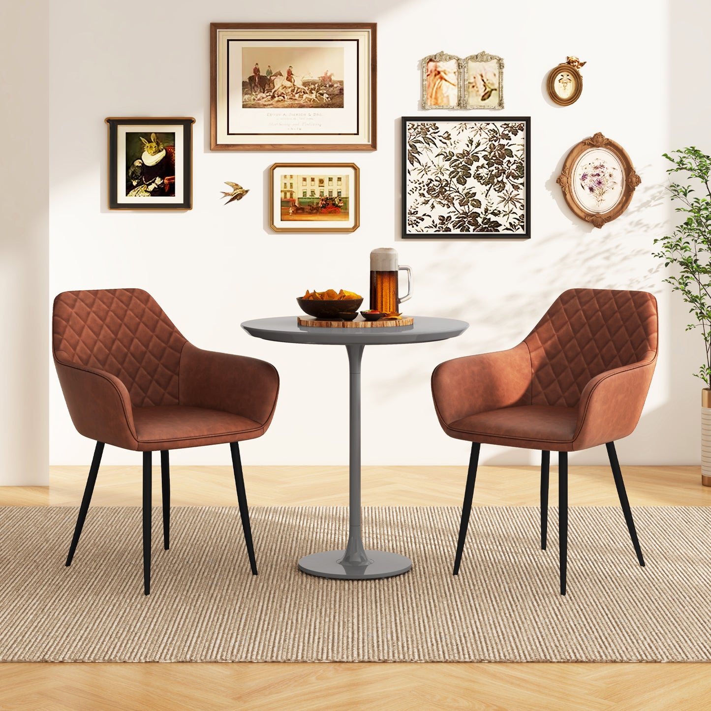 Dining Chairs Set of 2 with Curved Backrest and Wide Seat