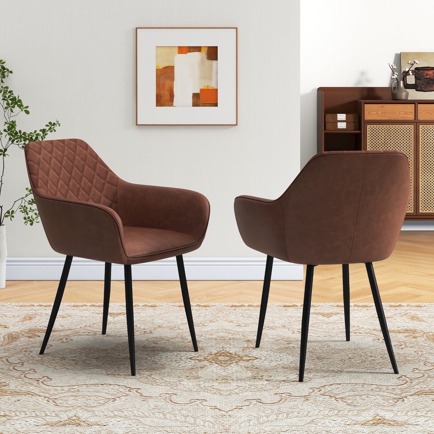 Dining Chairs Set of 2 with Curved Backrest and Wide Seat