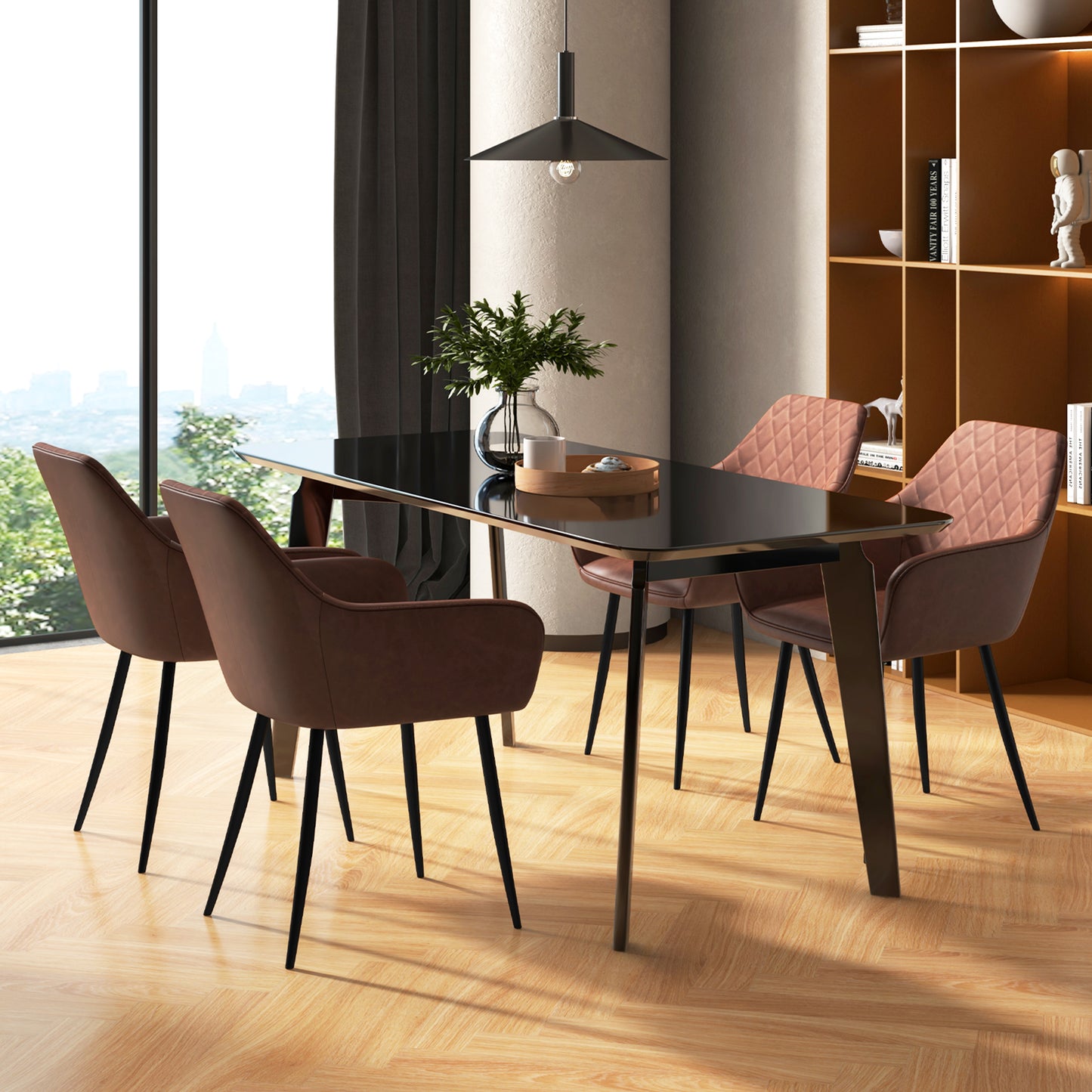Dining Chairs Set of 2 with Curved Backrest and Wide Seat