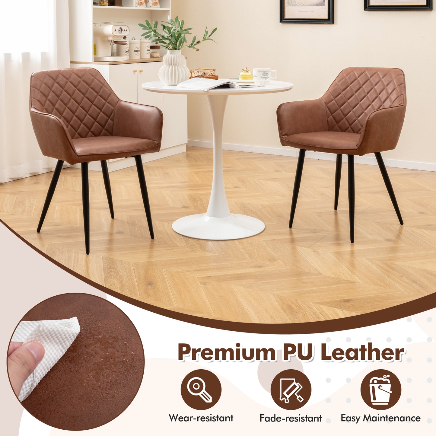 Dining Chairs Set of 2 with Curved Backrest and Wide Seat