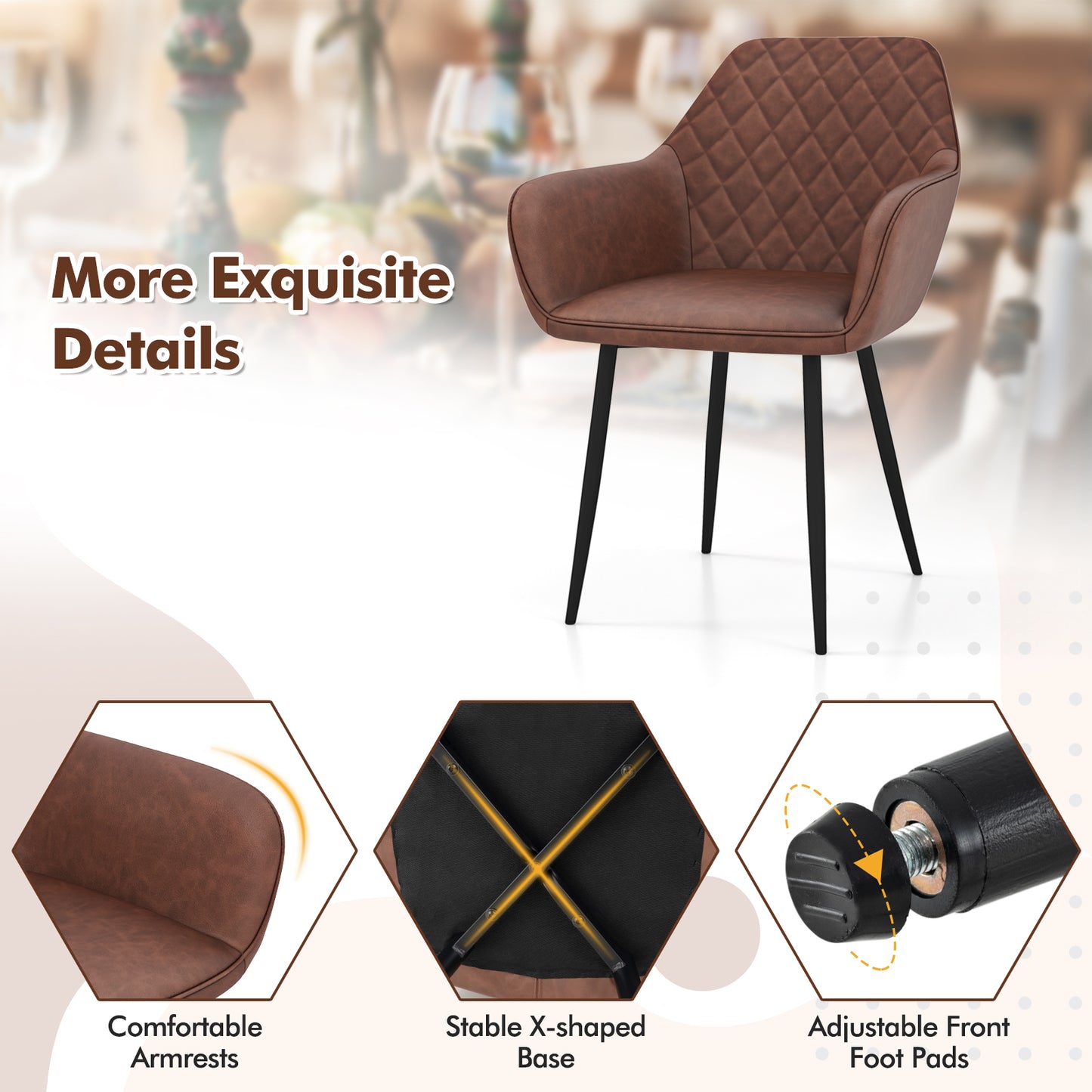 Dining Chairs Set of 2 with Curved Backrest and Wide Seat
