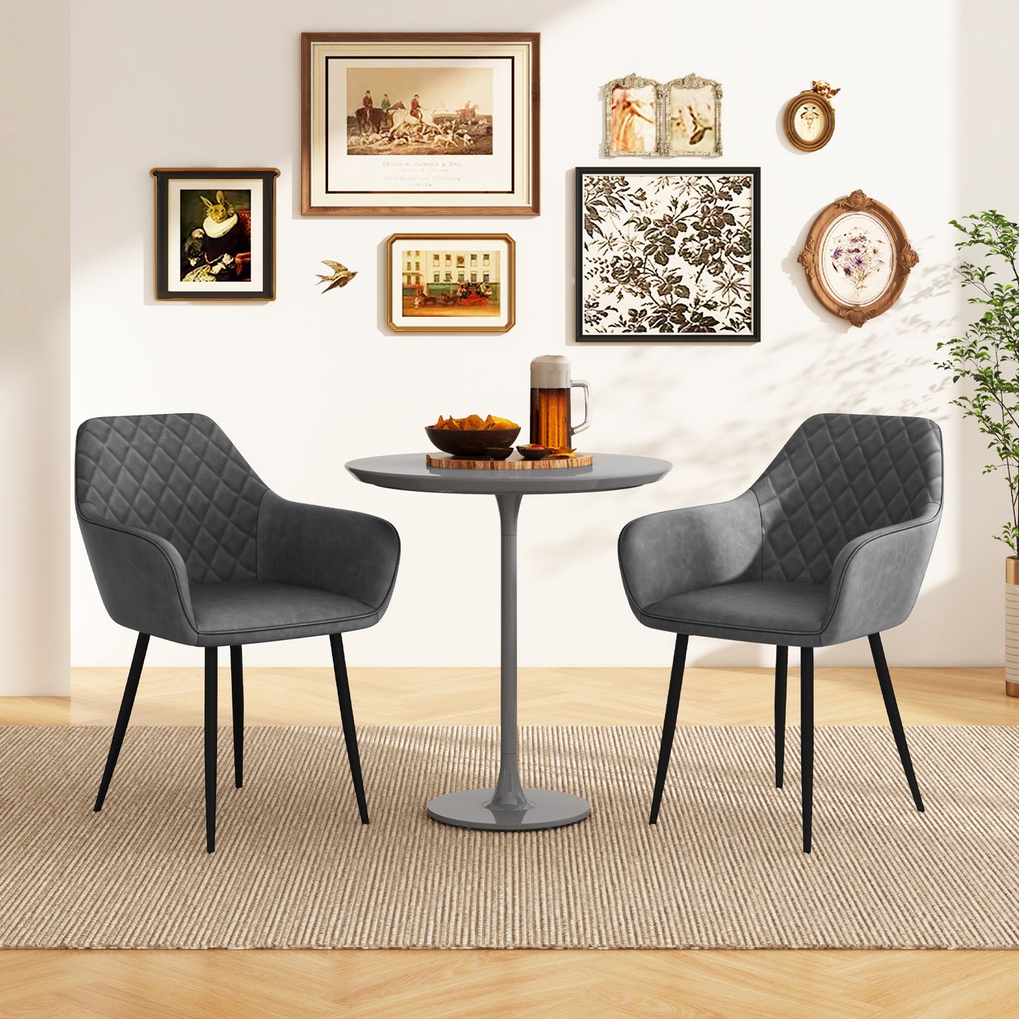 Dining Chairs Set of 2 with Curved Backrest and Wide Seat