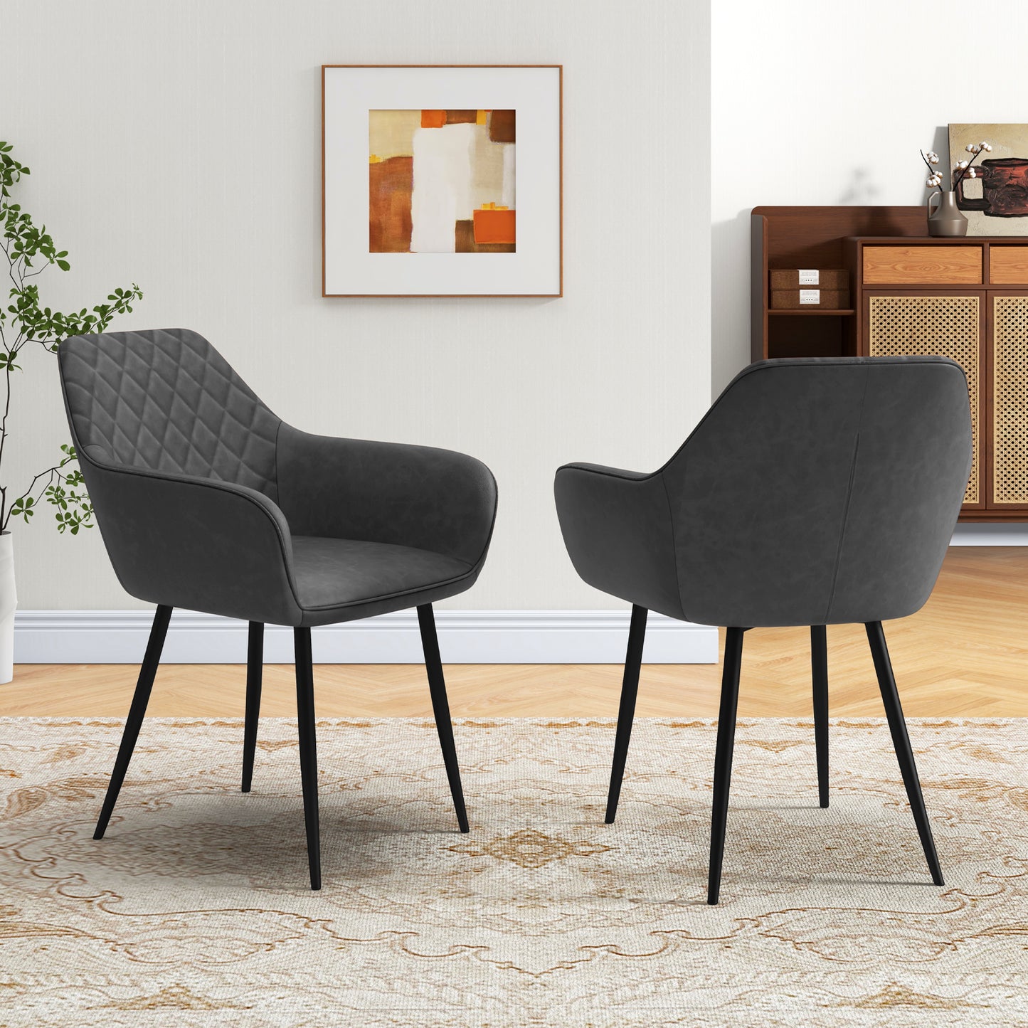 Dining Chairs Set of 2 with Curved Backrest and Wide Seat