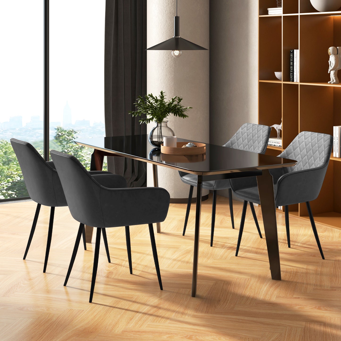 Dining Chairs Set of 2 with Curved Backrest and Wide Seat