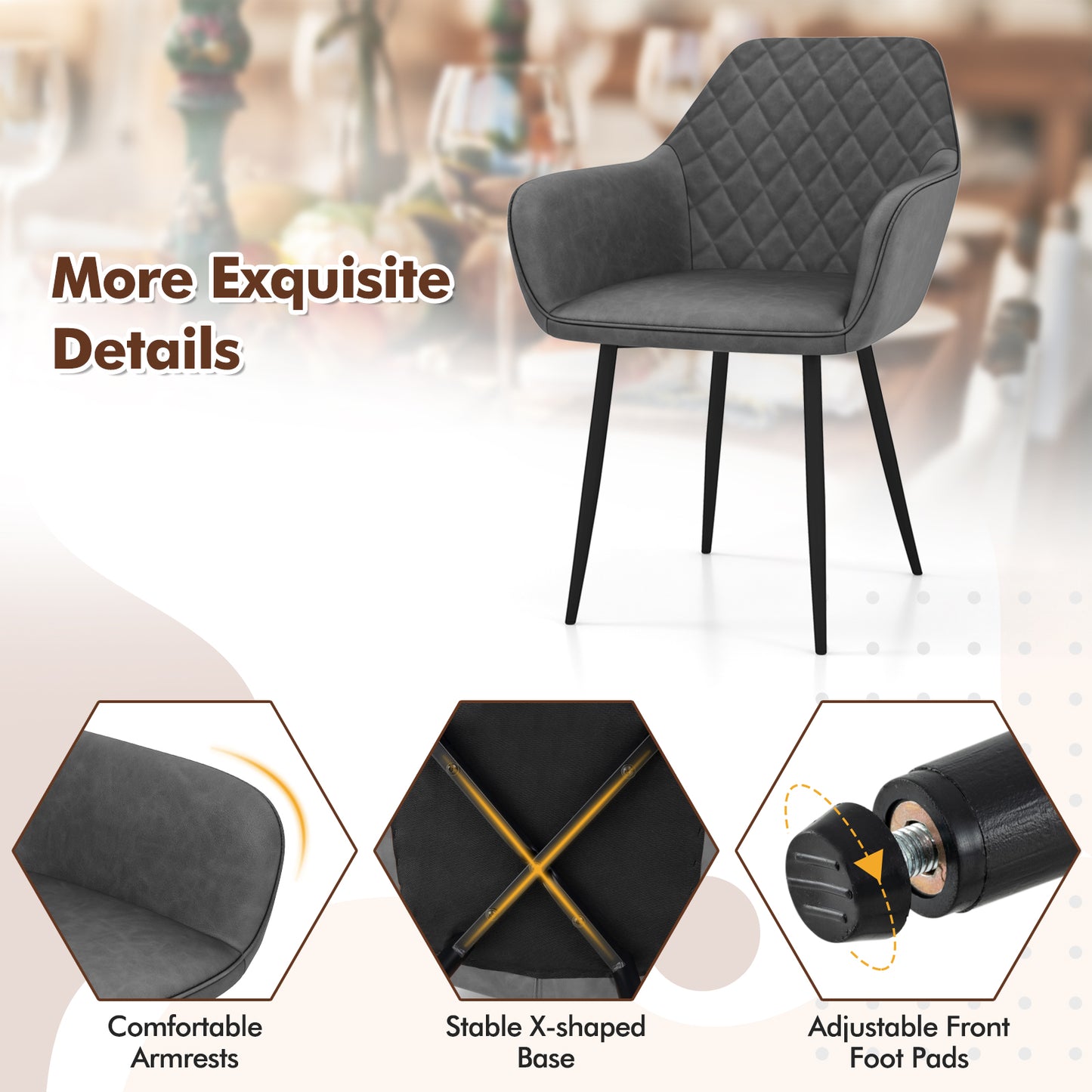 Dining Chairs Set of 2 with Curved Backrest and Wide Seat