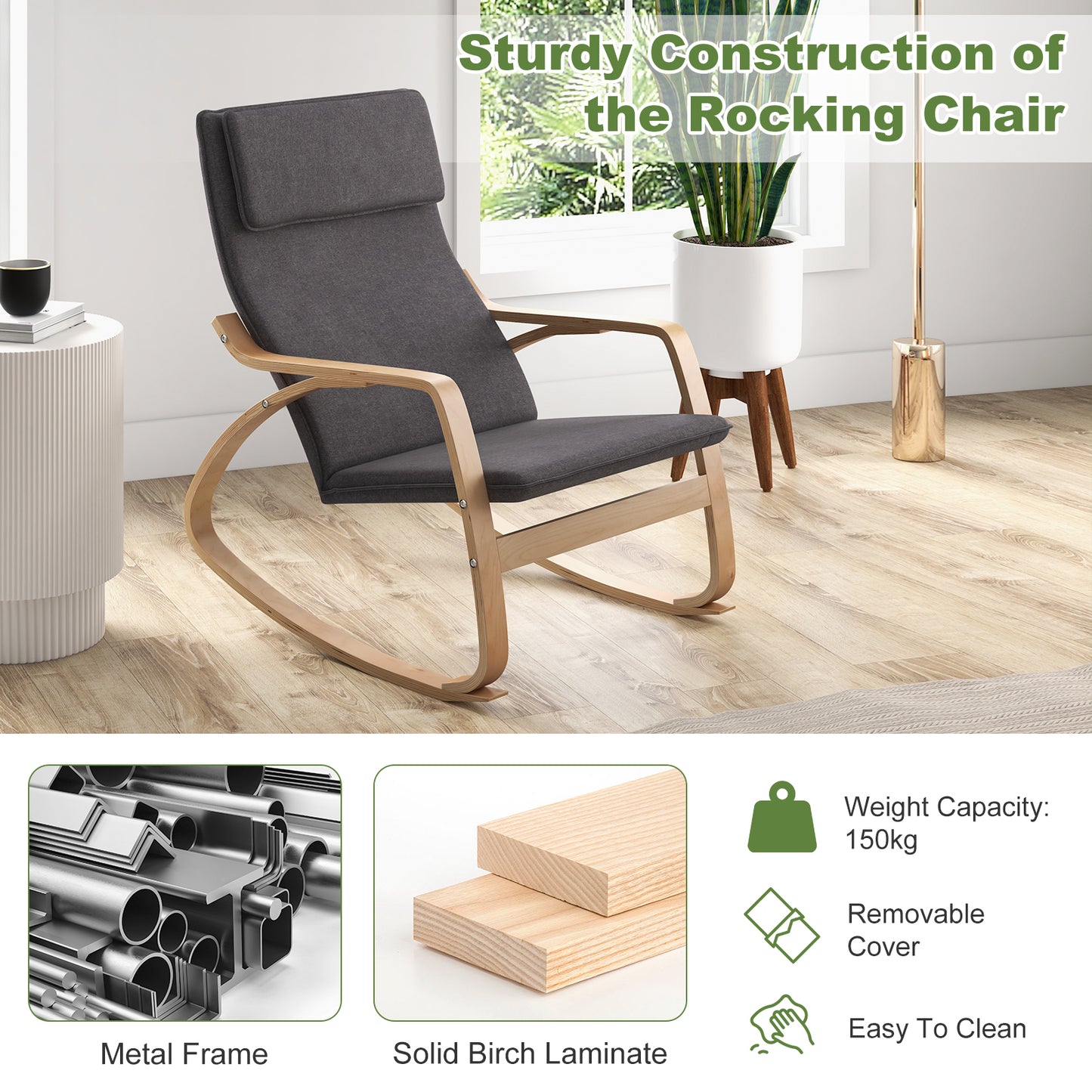Upholstered Rocking Chair with Removable Cushion
