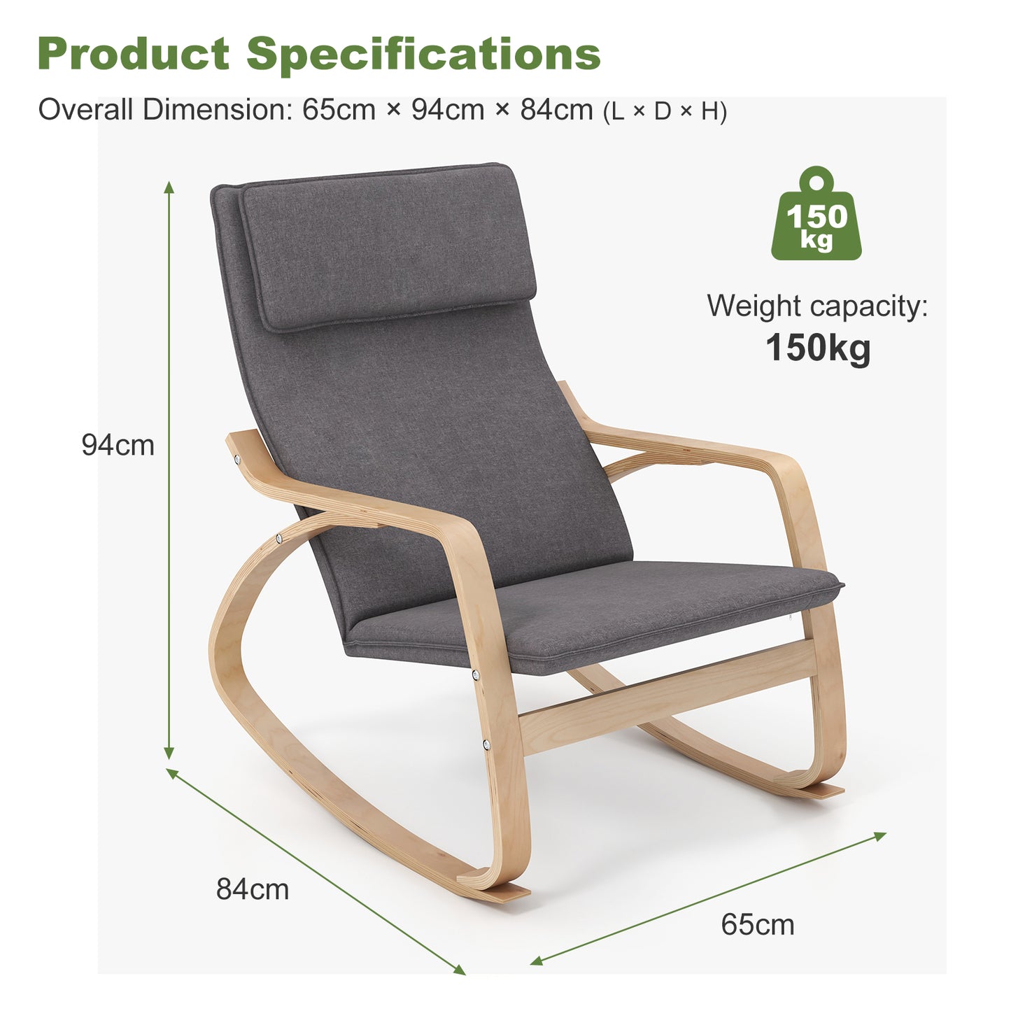 Upholstered Rocking Chair with Removable Cushion