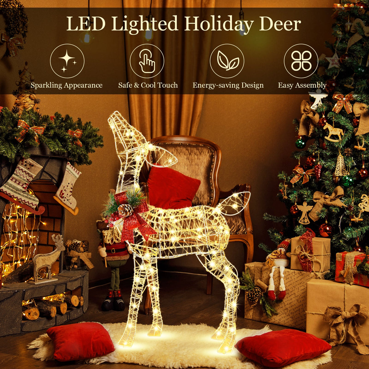 34.5 Inch Lighted Christmas Reindeer Decoration with 50 Warm White LED Lights
