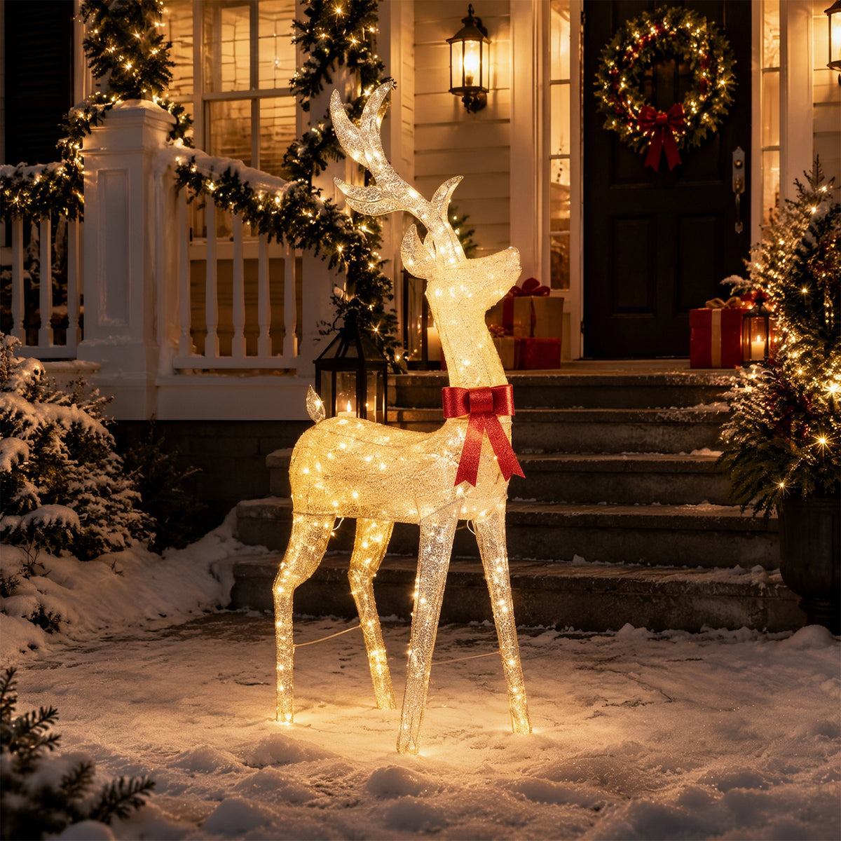 Lighted Golden Christmas Reindeer with 130 Warm Yellow LED Lights for Holiday