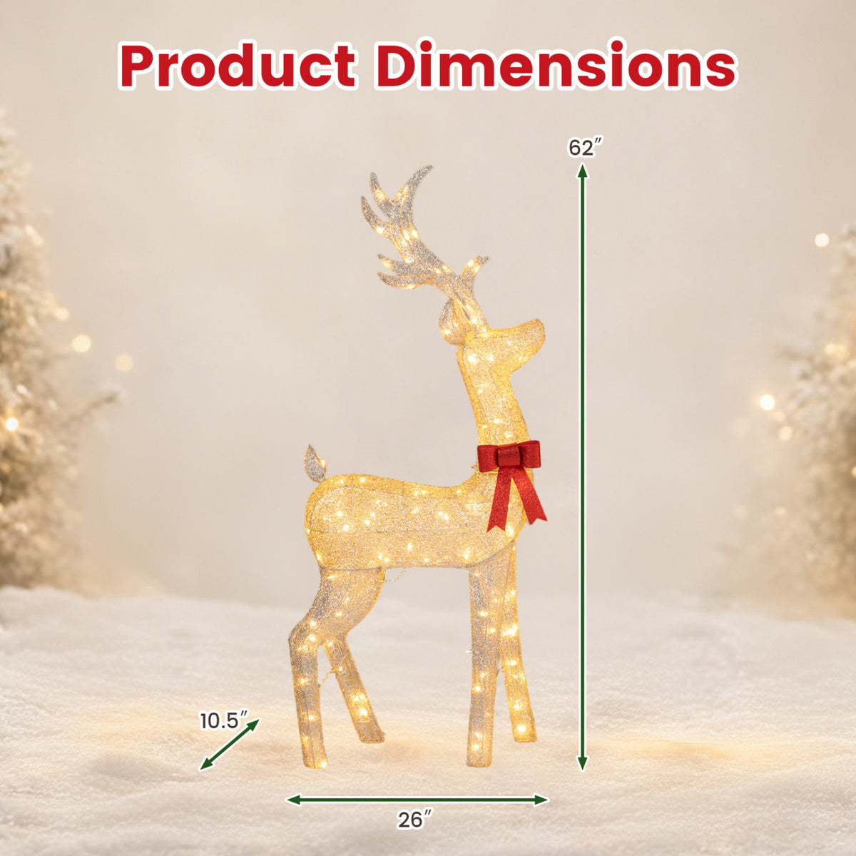 Lighted Golden Christmas Reindeer with 130 Warm Yellow LED Lights for Holiday
