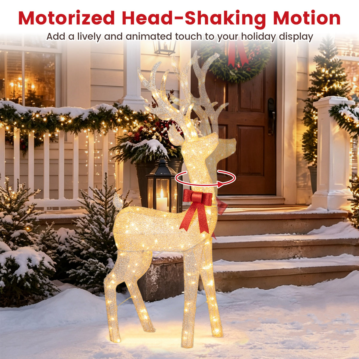 Lighted Golden Christmas Reindeer with 130 Warm Yellow LED Lights for Holiday