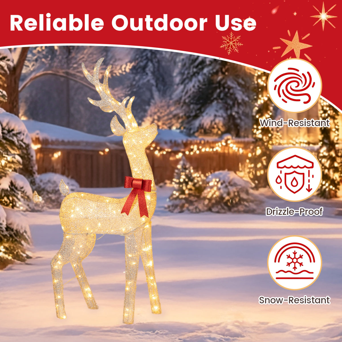 Lighted Golden Christmas Reindeer with 130 Warm Yellow LED Lights for Holiday