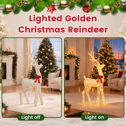 Lighted Golden Christmas Reindeer with 130 Warm Yellow LED Lights for Holiday