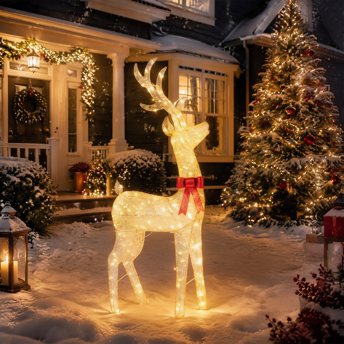 Lighted Golden Christmas Reindeer with 130 Warm Yellow LED Lights for Holiday