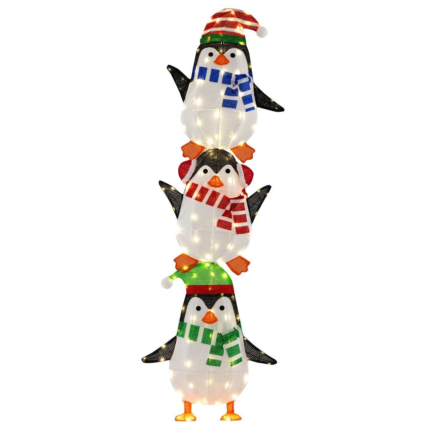 Lighted Penguins Decoration with Warm White Lights and Cute Hats