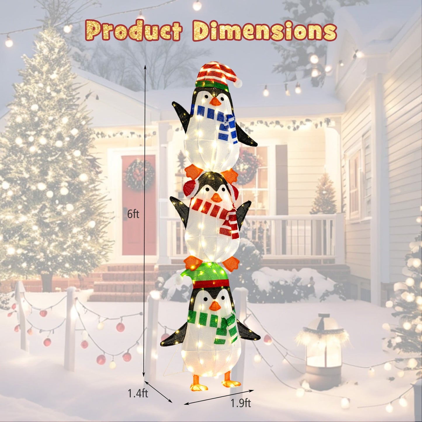 Lighted Penguins Decoration with Warm White Lights and Cute Hats